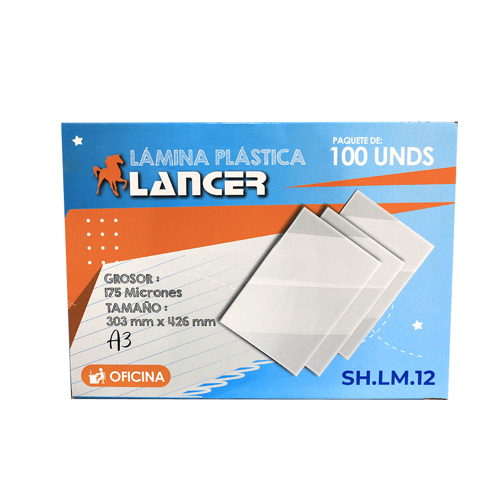 Lámina de Plástico A3 303mmX426mm 175 micrones paquete x 100 unidades Lancer
