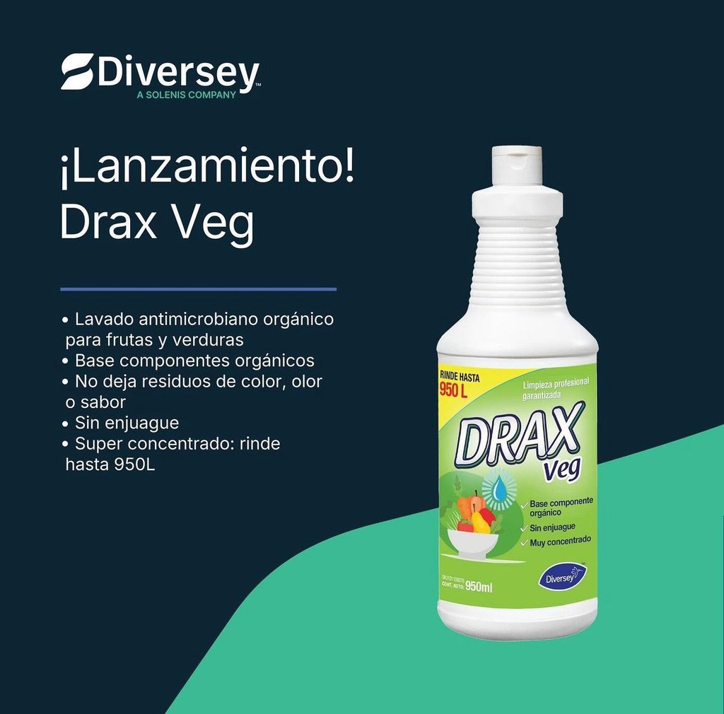 Limpiador Sanitizante Fruver Drax Veg 950ml DIVERSEY