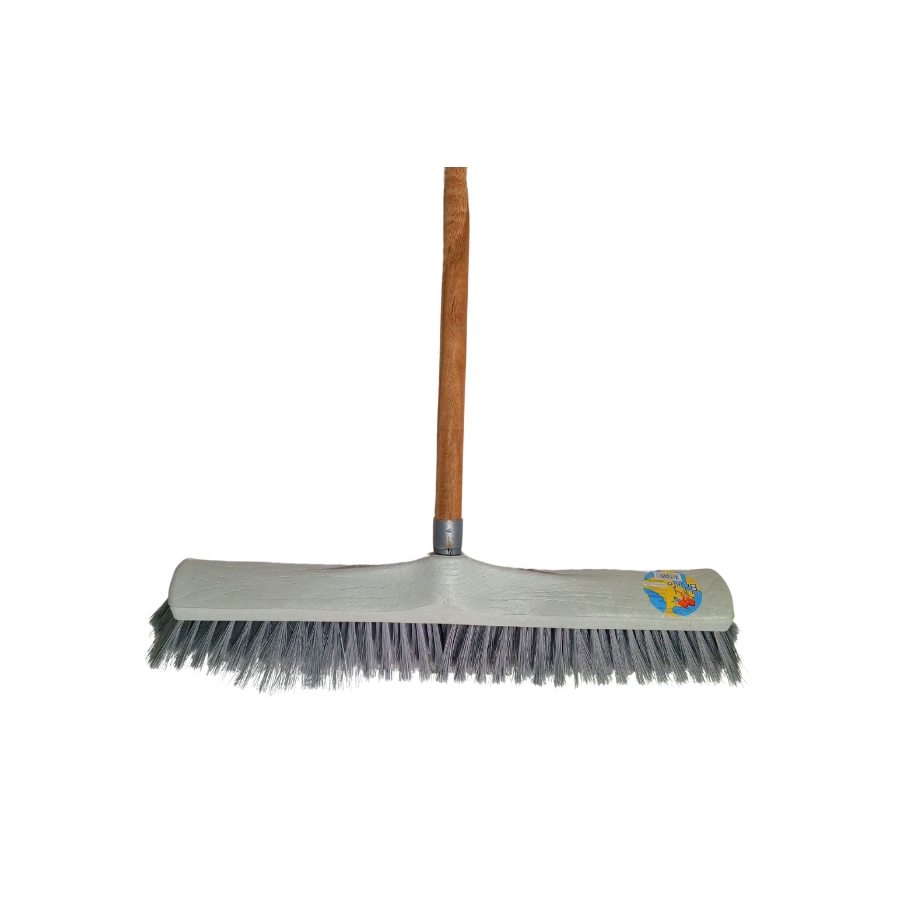 Escobillon para Piso Plastico 60 cm Cerdas Suave Baston Madera La Brujita