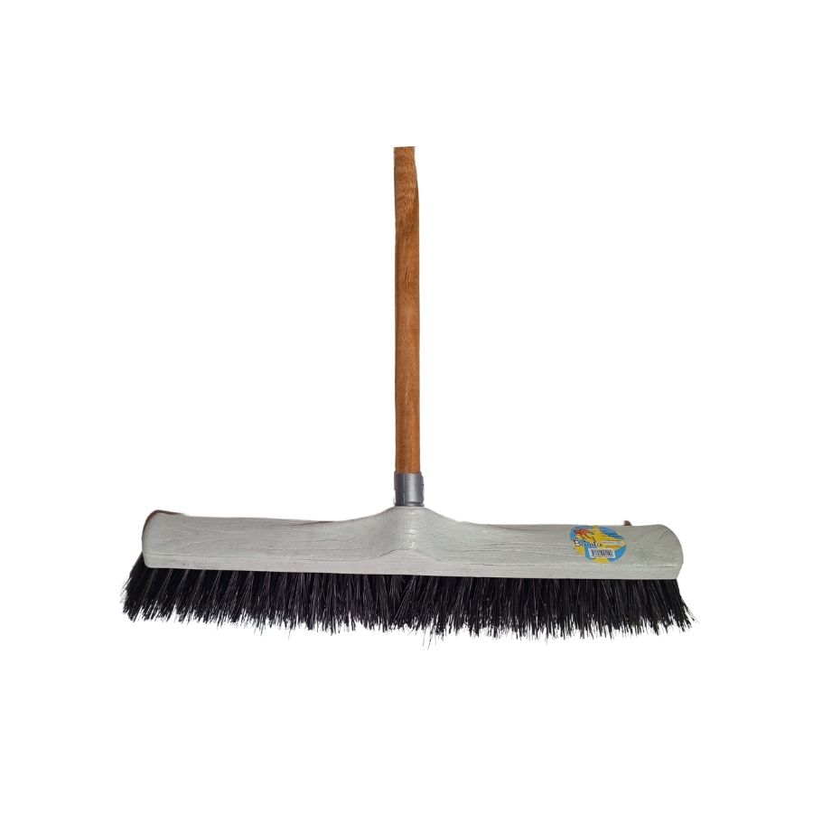 Escobillon para Piso Plastico 60 cm Cerdas Duras Baston de Madera La Brujita