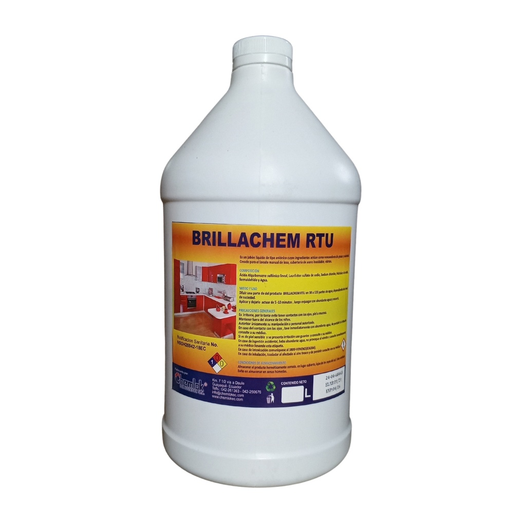 Lava Vajilla Liquido Brillachem Rtu Neutro Galon Chem