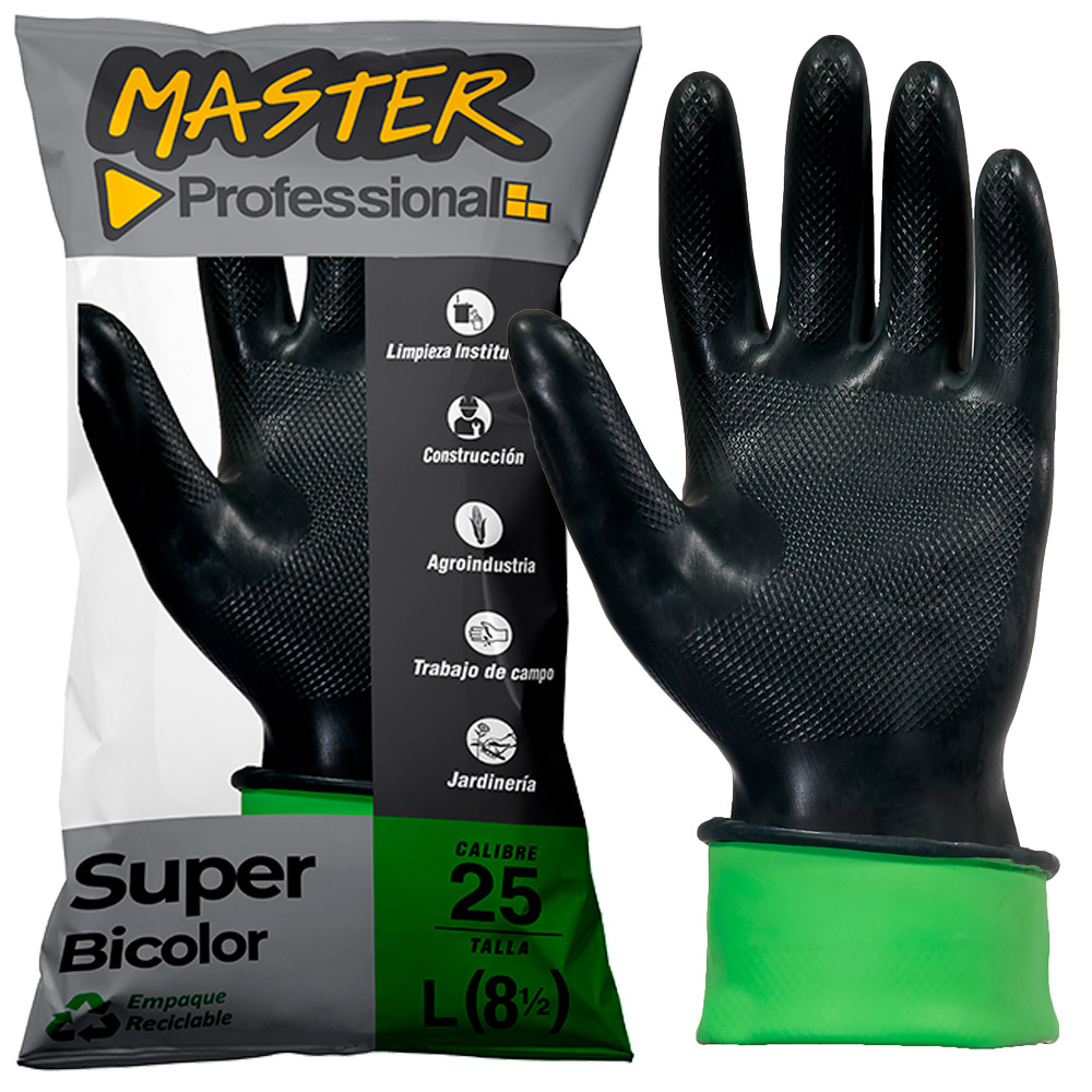 Guante C25 Talla 8.5 SuperBicolor Negro-Verde x1 par Master