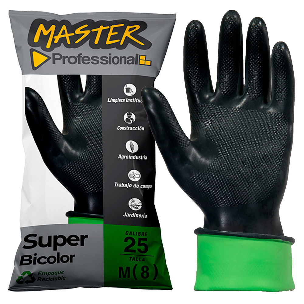 Guante C25 Talla 8 SuperBicolor Negro-Verde x1 par Master