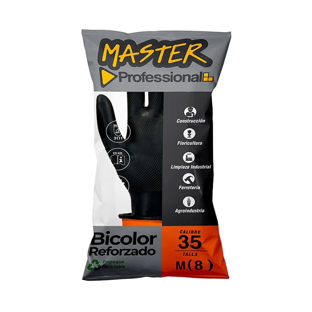 Guante C35 Talla 9  Reforzado Bicolor Negro-Naranja x1 par Master