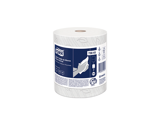 Toalla de Manos Flujo Central Blanca Hoja Doble Precortada Rollos de 100 m Tork 