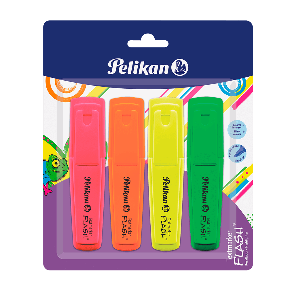 Resaltador Flash Neon Caja x 4 Colores Surtidos Pelikan