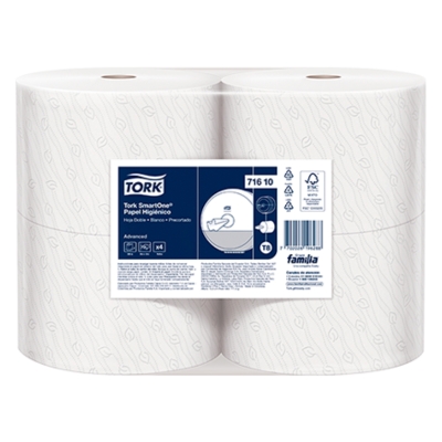Papel Higienico BLANCO Hoja Doble Precortada SmartOne Rollos de 200 m Tork (Bulto x 4 rollo)