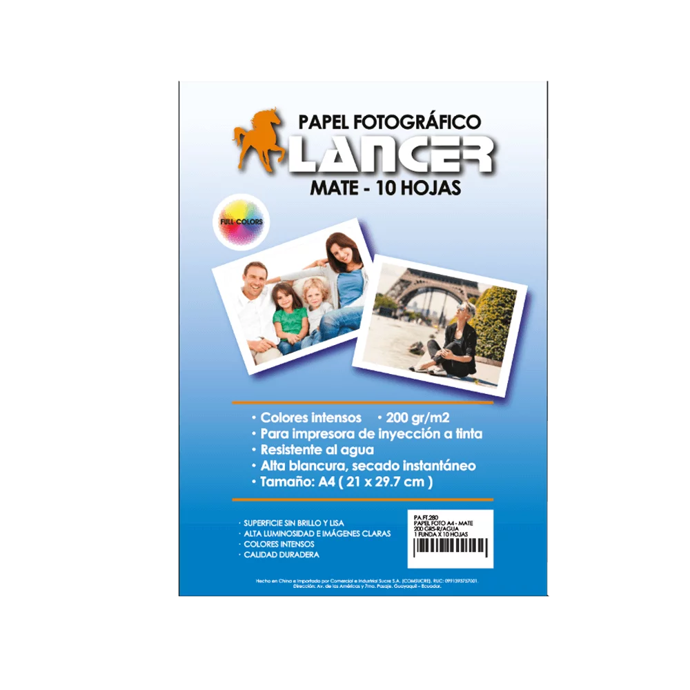 Papel Fotográfico A4 Paquete x 10 Unidades 230 Gramos Lancer