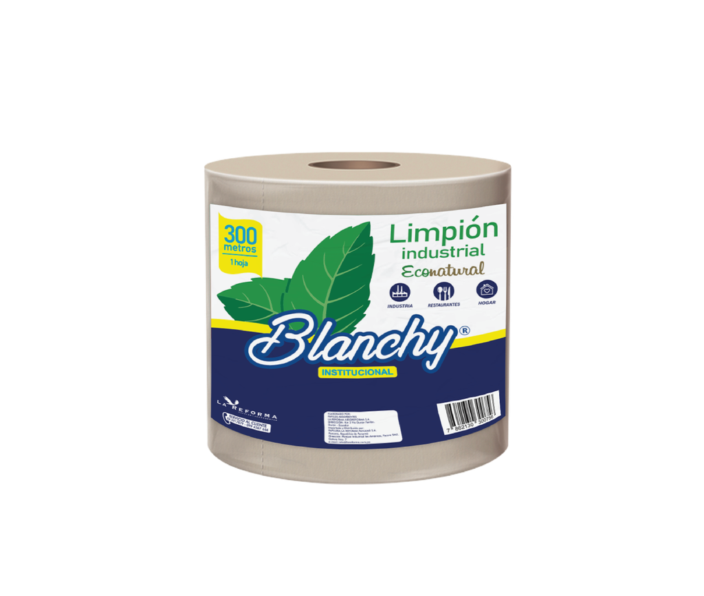 Limpion Industrial Natural Sin Precortado Hoja Doble Pack x 2 Rollos 300 m Blanchy