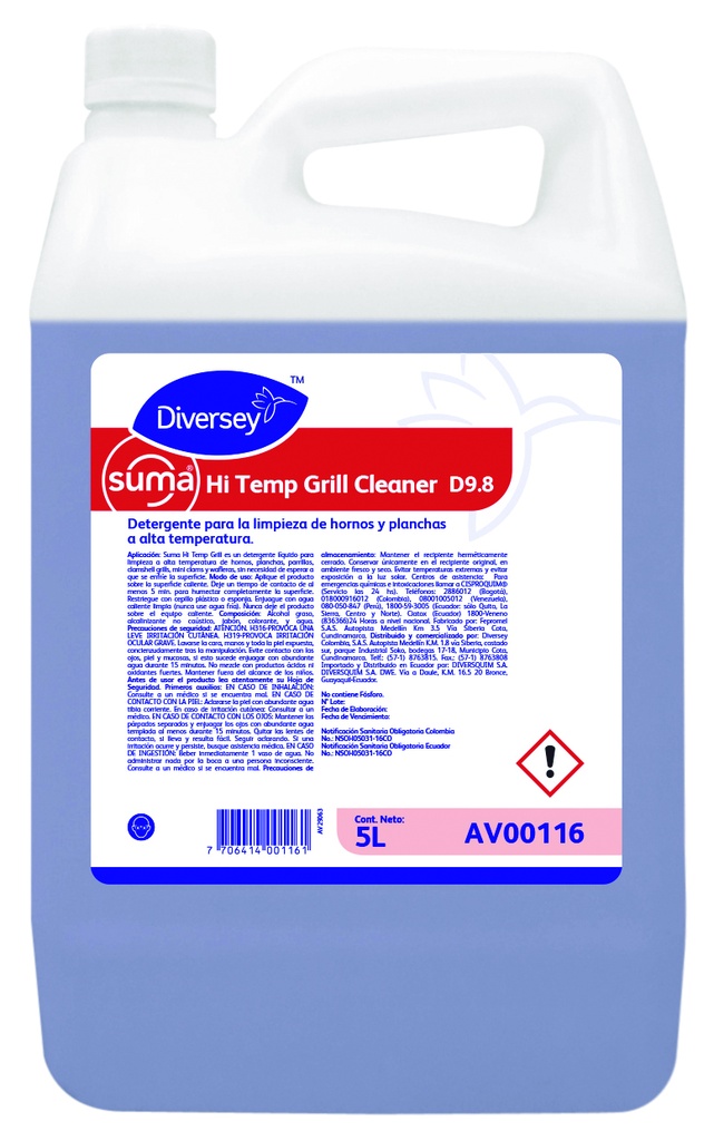Desengrasante en Alta Temperatura Suma Hi Temp Grill 5L DIVERSEY