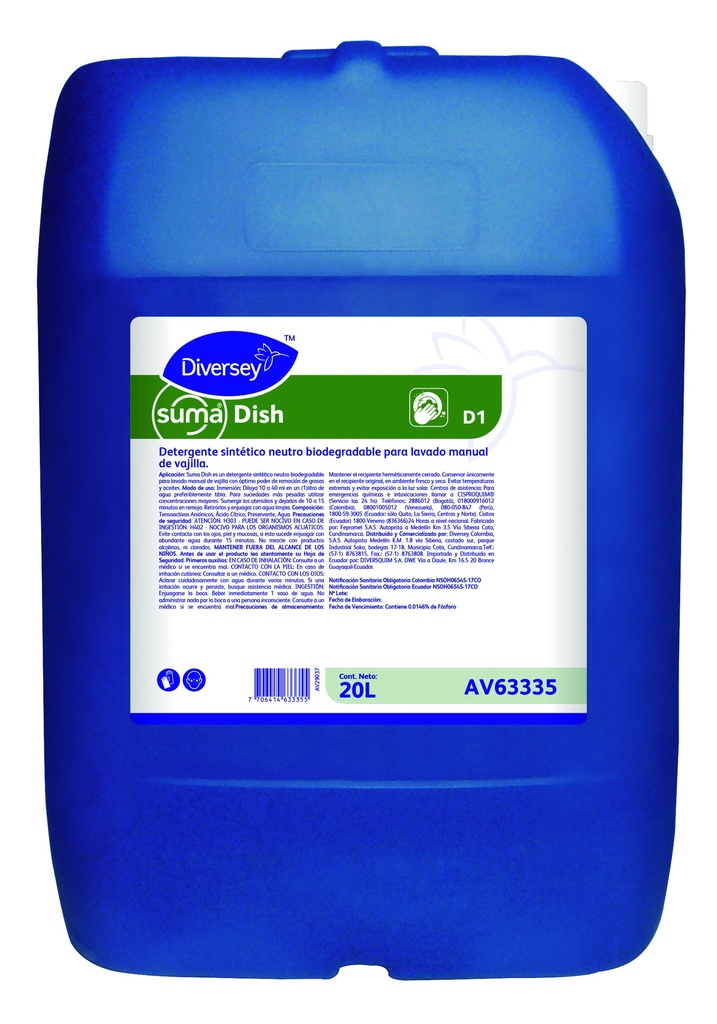 Detergente Lava Vajillas Suma Dish 20L DIVERSEY