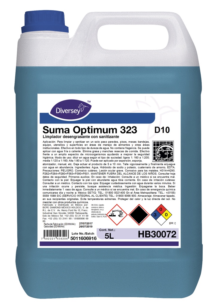Limpiador Desinfectante Sin Aroma Suma Optimum 323 Ultra 5L DIVERSEY