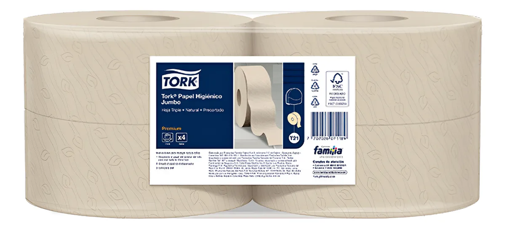 Papel Higienico Jumbo Natural Hoja Doble Precortado Rollos de 180 m Tork (Blt x 04 rollos)