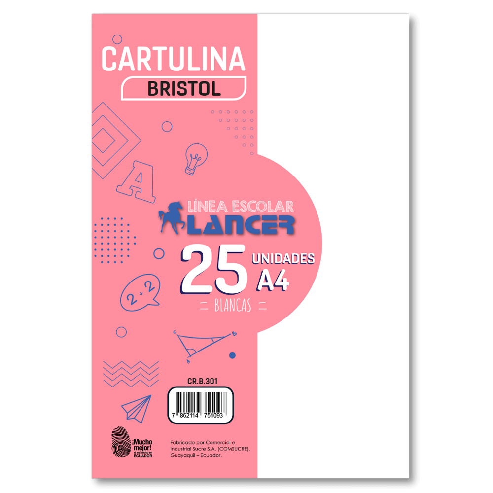 Cartulina Bristol A4 Blanca Paquete x 25 Unidades Lancer