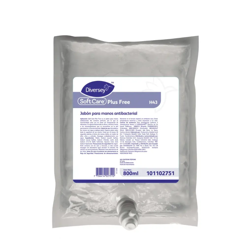 Jabón de Manos Antimicrobiano Soft Care Plus Free 800ml Repuesto DIVERSEY  