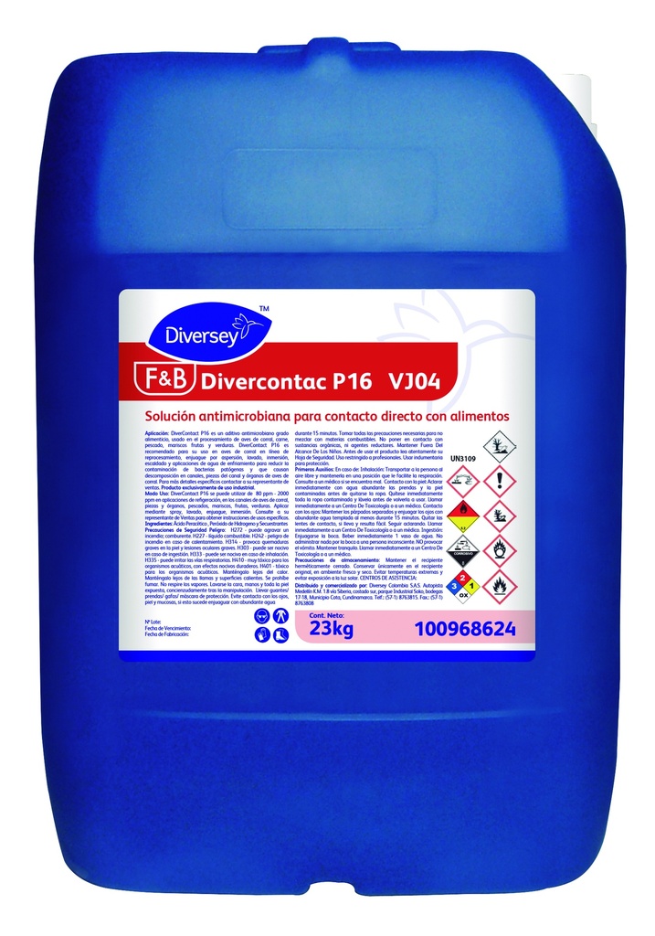 Desinfectante Ácido Peracético Divercontact P16 Garrafa 23 Kg DIVERSEY   