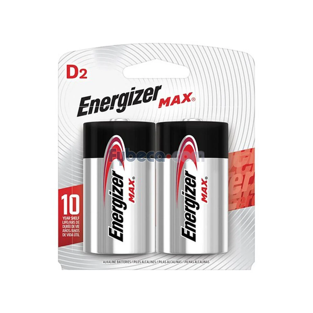 Baterias D2 Energizer Max Hanging Card x2 Paq x1