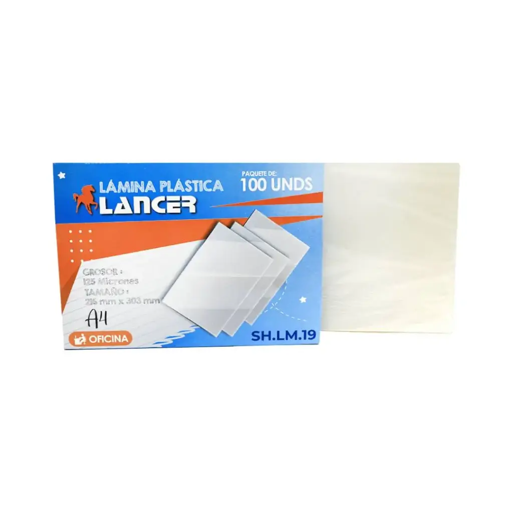 Lámina Plástica A4 216mmx303mm 125 micrones paquete x 100 unidades Lancer  