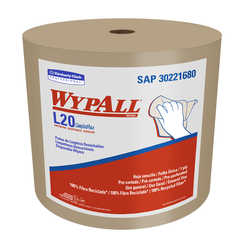Limpion Industrial Natural Precortado L20 Hoja Doble Rollo 300 m Wypall