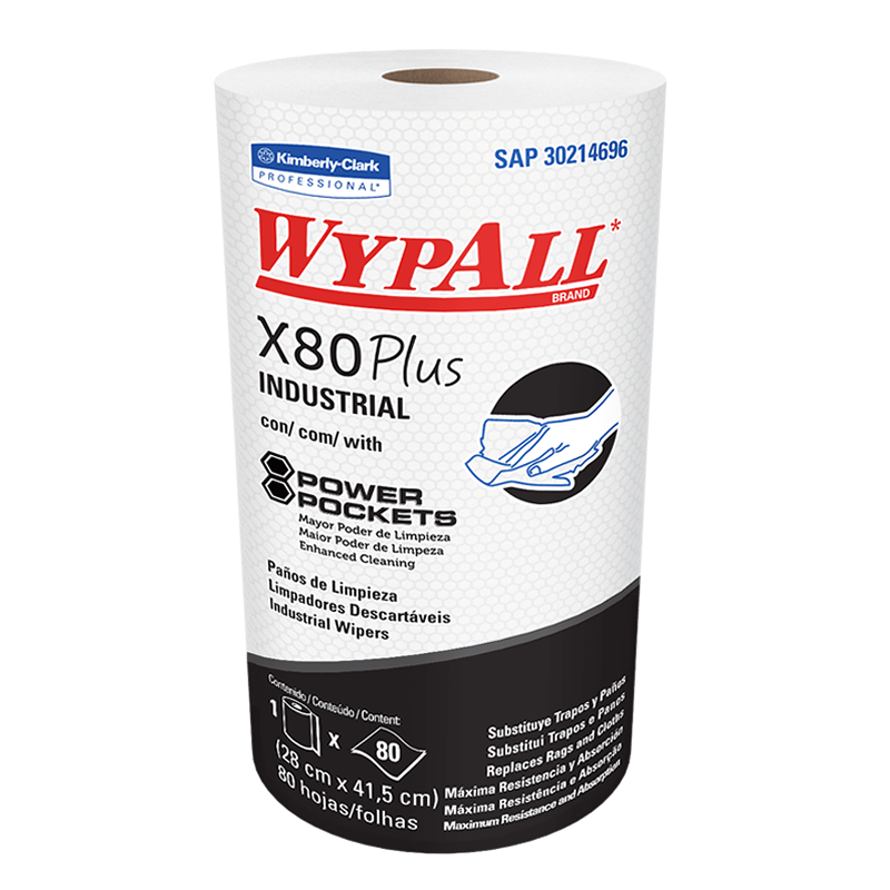 Paño Reutilizable Blanco Precortado X80 PowerPocket Rollo 80 paños Wypall