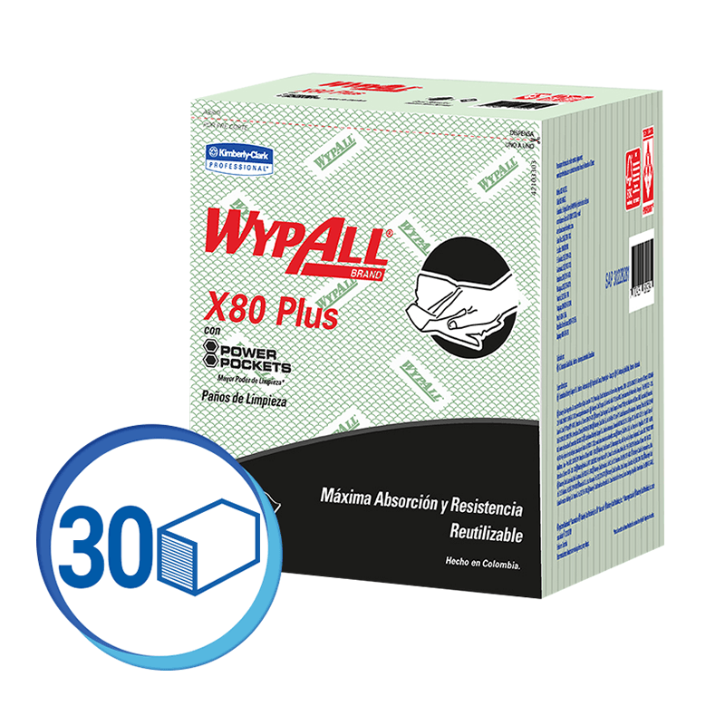 Paño Reutilizable Verde Doblado X80 Paq 30 paños Wypall