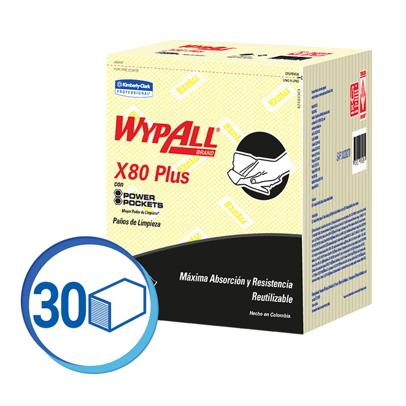 Paño Reutilizable Amarillo Doblado X80 Paq 30 paños Wypall
