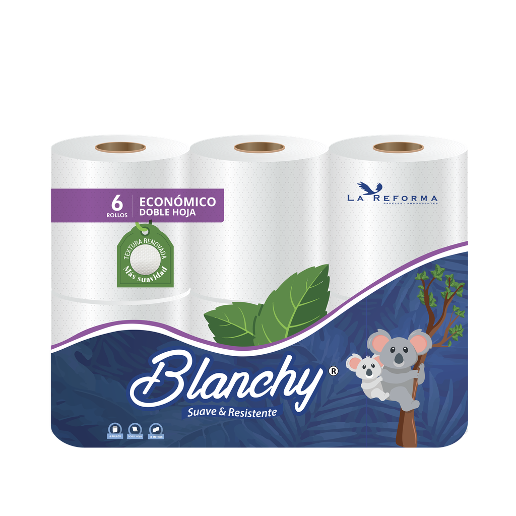 Papel Higienico Convencional Blanco Hoja Doble Paq x 6 Rollos 15 m Blanchy