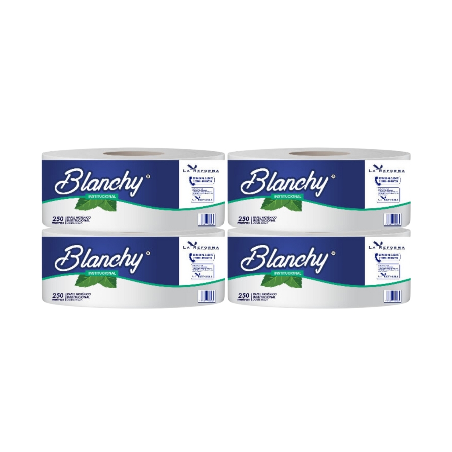 Papel Higienico Blanco Hoja Doble Rollos individuales de 250 m Blanchy