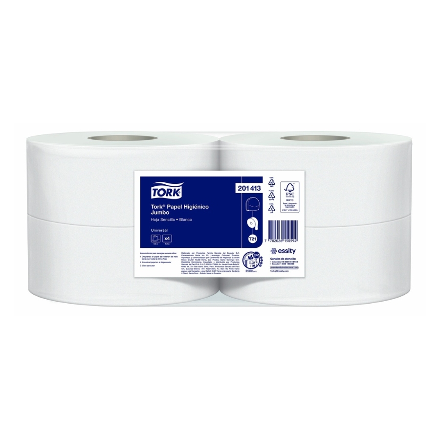 Papel Higienico Blanco Hoja Sencilla Rollos de 500 m Tork
