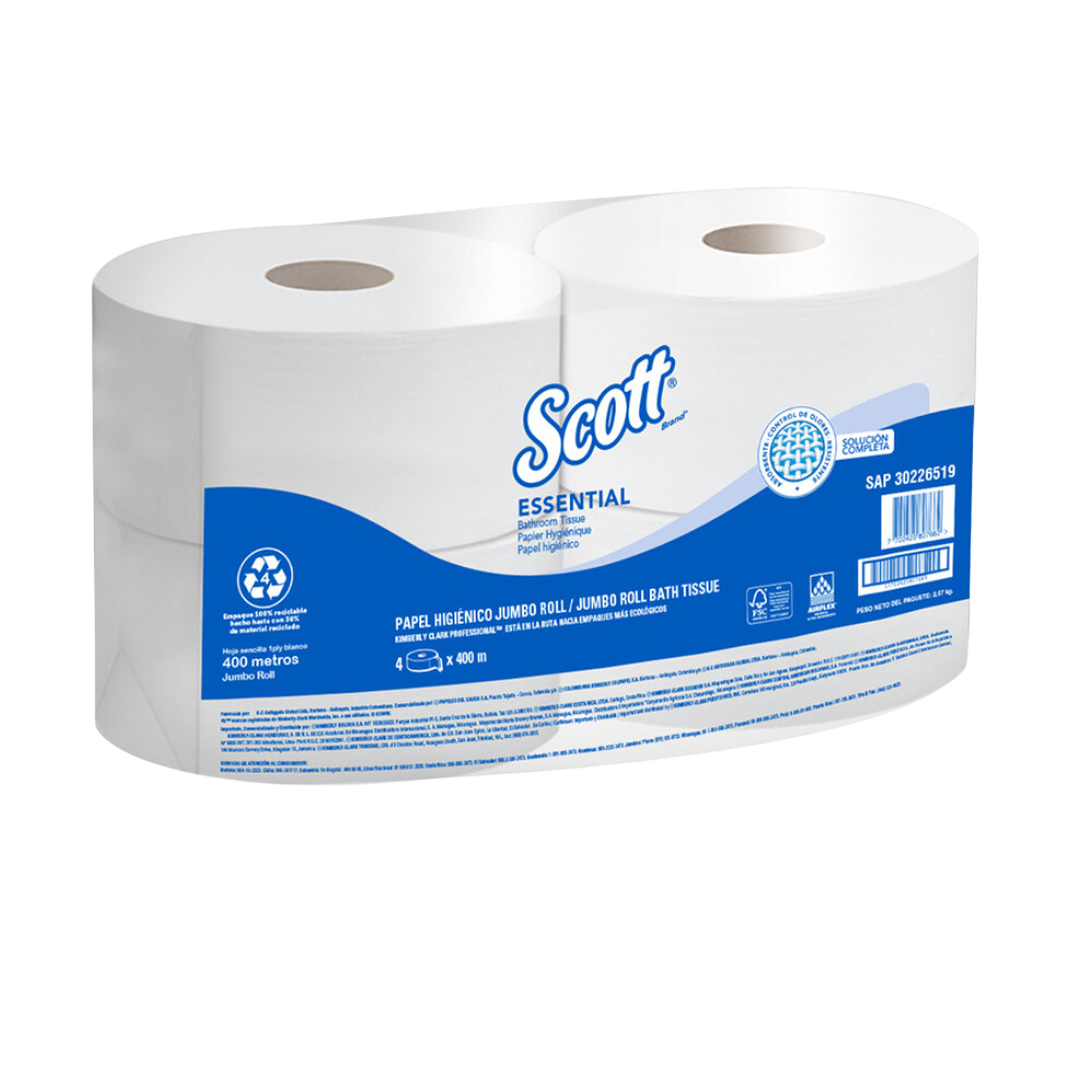 Papel Higienico Blanco Hoja Sencilla AirFlex Rollos de 400 m Scott
