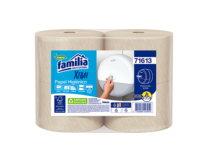 Papel Higienico NATURAL Hoja Doble Precortada SmartOne Rollo de 200 m Tork