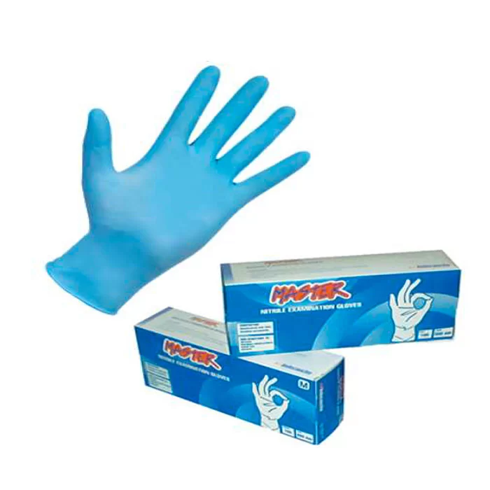 Guantes Examinacion Nitrilo Azul talla L Calibre N 4.5 Caja x 100 Master