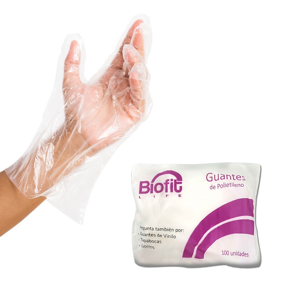 Guantes Plasticos Transparentes Paq x 100 uds BioFit