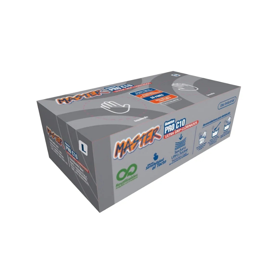 Guante MasterPro Latex Negro Calibre 10 talla L Caja x 20 Pares Master