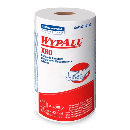 [30242848] Paño Reutilizable Blanco Precortado X80 Rollo 80 paños Wypall