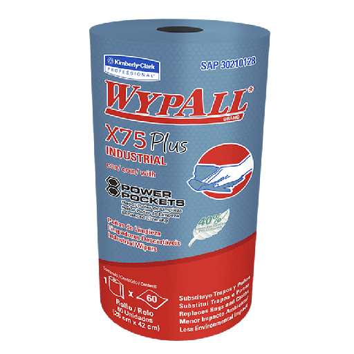 [30242838] Paño Reutilizable Azul Precortado X75 PowerPocket Rollo 60 paños Wypall