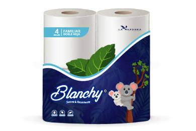 [ITM000000117] Papel Higienico Convencional Blanco Hoja Doble Paq x 4 Rollos 25 m Blanchy