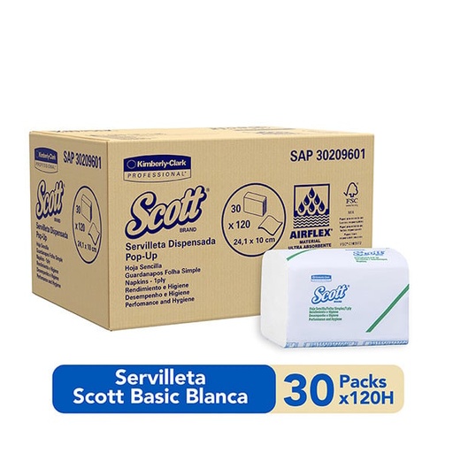 [30209601] Servilleta Blanca Airflex Paq x 120 servilletas Scott