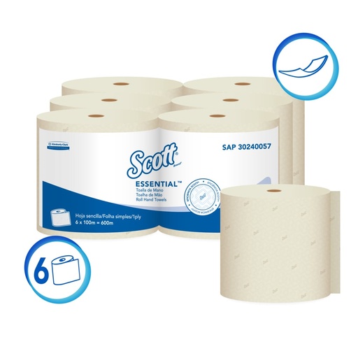 [30240057] Toalla de Manos Megarollo Essential Natural Hoja Sencilla Rollo de 100 m Scott
