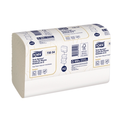 [73554] Toalla de Manos Doblada en Z Natural Hoja Triple Paq x 150 Toallas Tork