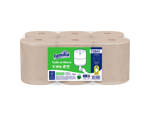 [73841] Toalla de Manos Flujo Central NATURAL Hoja Doble Precortada Rollos de 120 m Tork