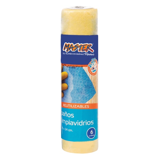 [ITM000000154] Paño Limpia Vidrio Gamuza Amarillo Rollo x6 paños Master