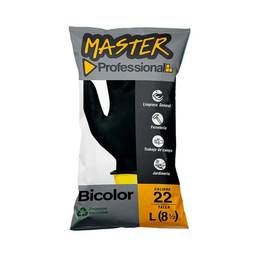 [ITM000000340] Guantes Domesticos Bicolor Negro Amarillo Calibre 22 Talla 9 x1 Par Master