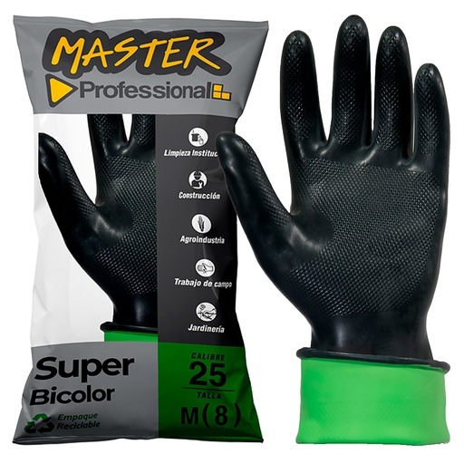 [ITM000000305] Guante C25 Talla 8 SuperBicolor Negro-Verde x1 par Master