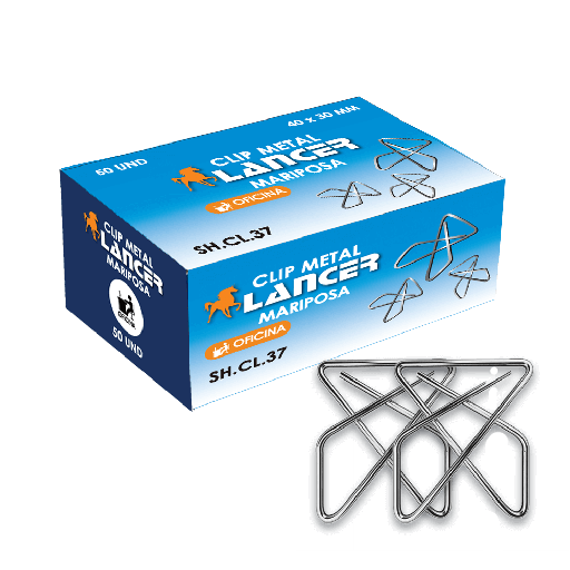 [ITM000000706]  Clip Mariposa Metálico 40x30MM Caja X 50 Unidades Lancer