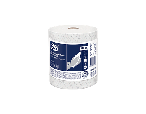 [73843] Toalla de Manos Flujo Central Blanca Hoja Doble Precortada Rollos de 100 m Tork 