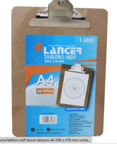 [ITM000000852] Tablero Madera 3MM A4 - 228 x 318 MM Lancer