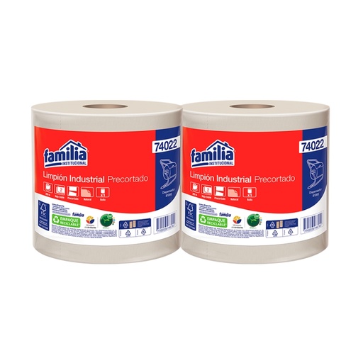 [74022-FR] Limpion Industrial Natural Precortado Hoja Doble Pack x 1 Rollo 200 m Tork