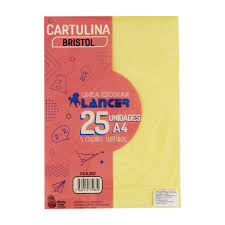[ITM000001130] Cartulina Bristol A4 Surtida Paquete x 25 Unidades Lancer