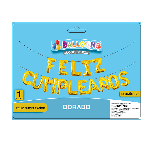 [ITM000001150] Globos de Foil 32 pulgadas Feliz Cumpleaños Dorado Balloons
